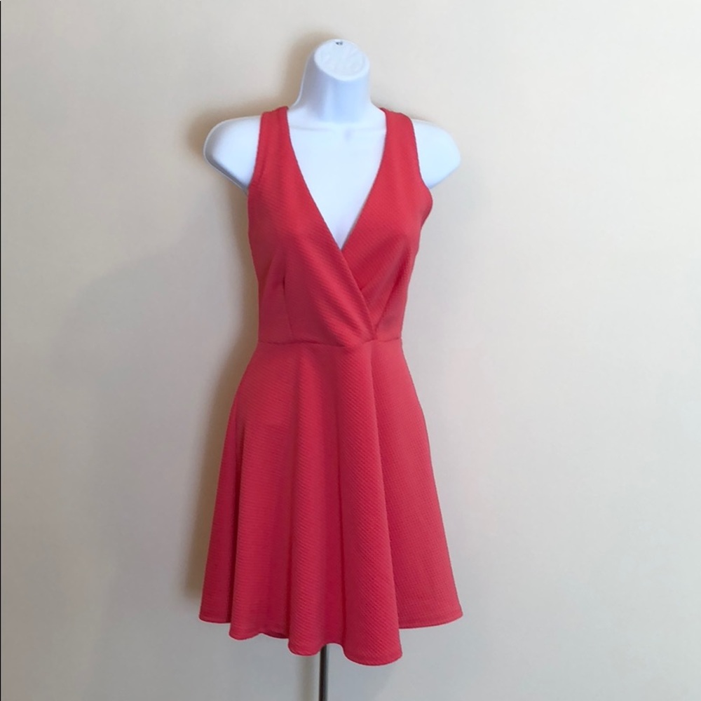 Office Siren Aesthetic Coral Surplice Dress